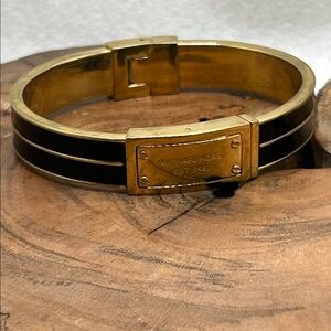 Michael Kors Women’s Gold Stainless Black Enamel Cuff Hinged Bangle Bracelet